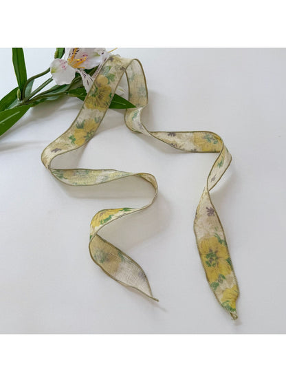 Scarvii - Chic Plant Print Ribbon Style Narrow Scarf