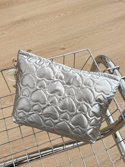 Cosbai heart pattern zip cosmetic bag displayed flat on a surface