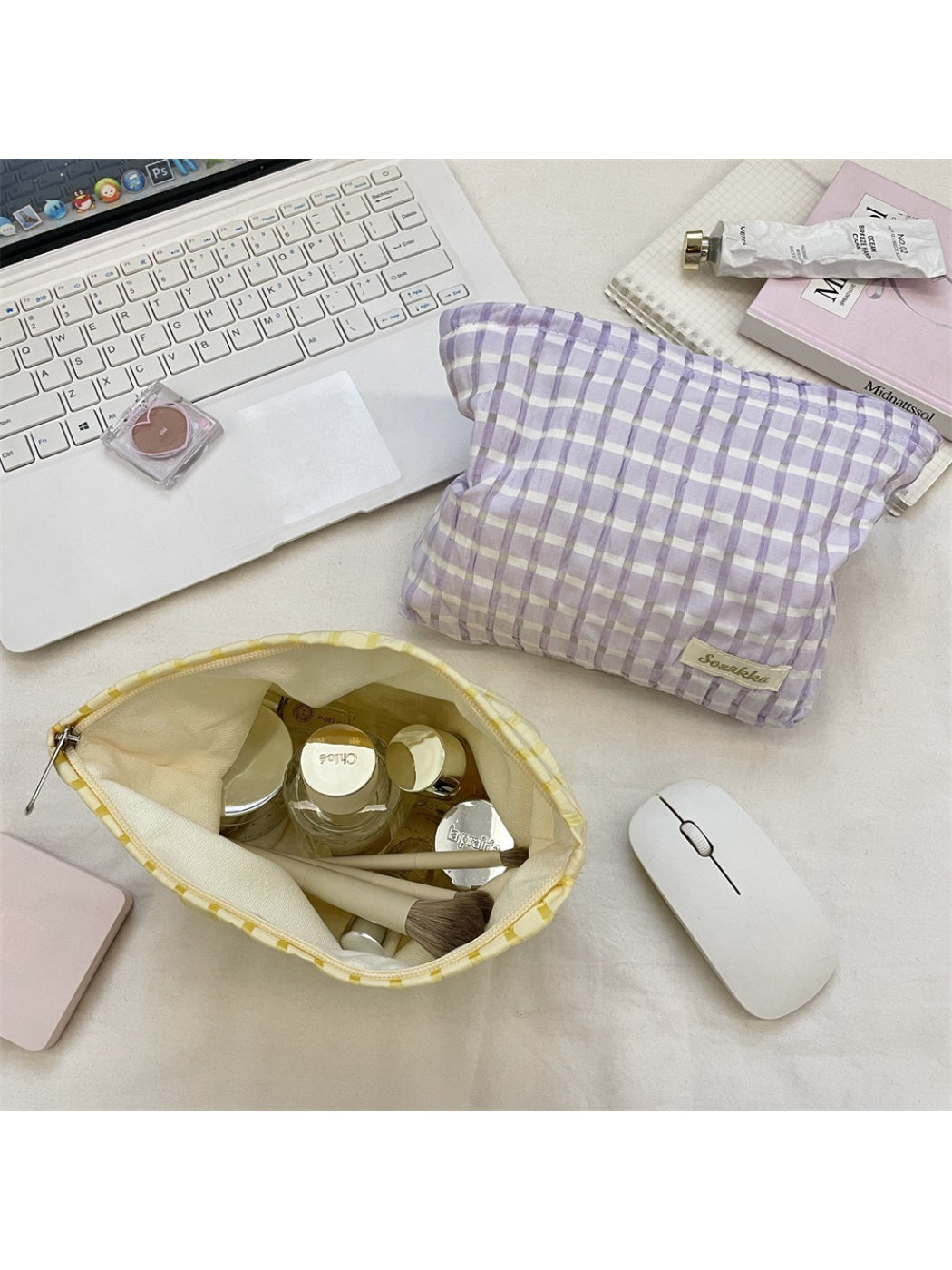 Cosbai - Textured Check Makeup Bag