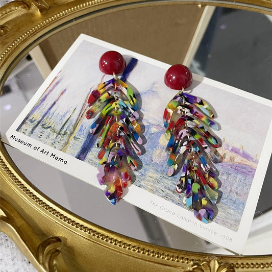 Bohemian Acetate Tassel Leaf Earrings