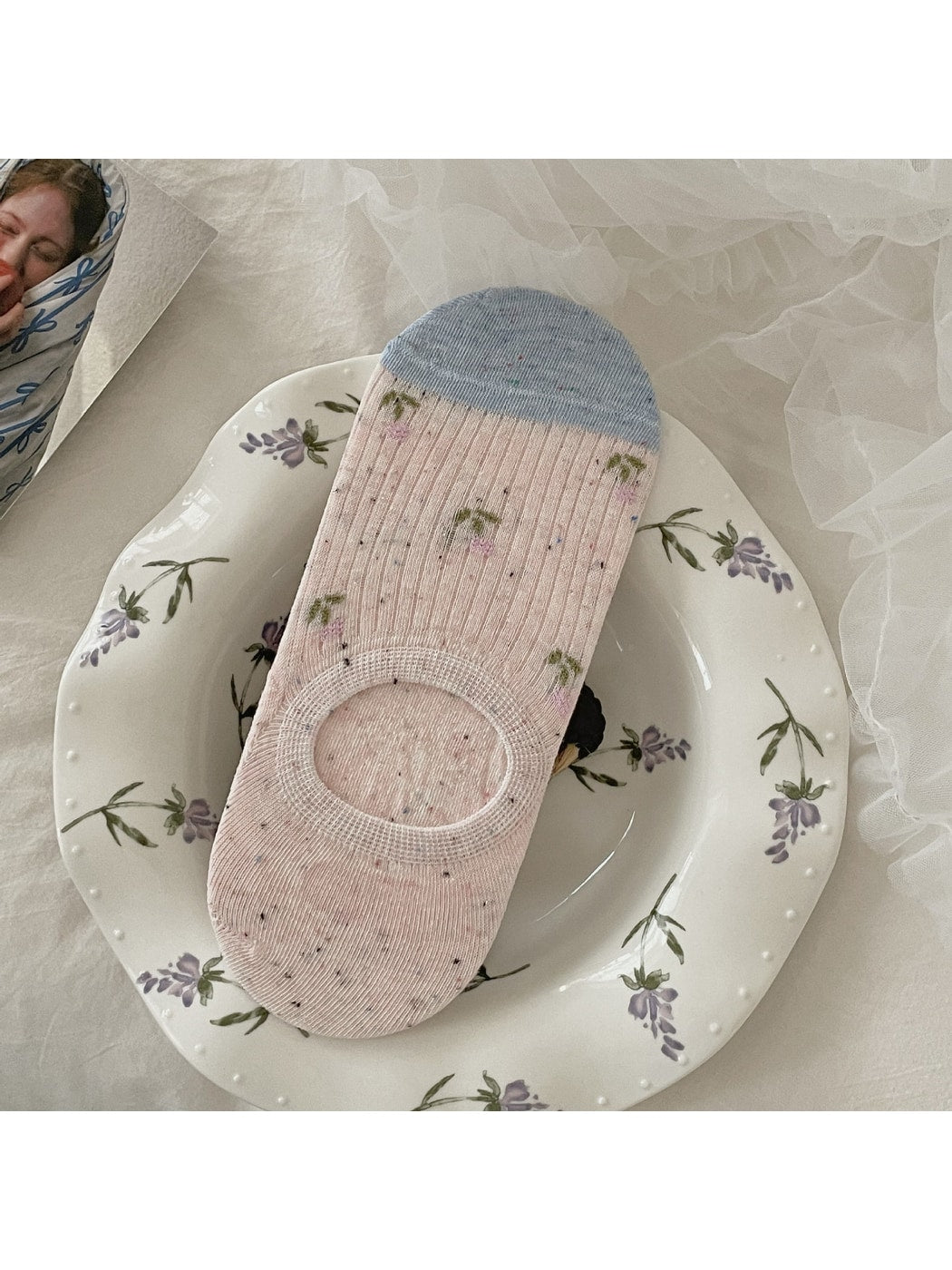 Rufia - Ribbed Low Cut Socks with Tiny Floral Print