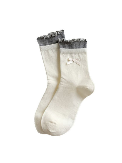 Rufia - Bow Detail Ruffle Trim Crew Socks