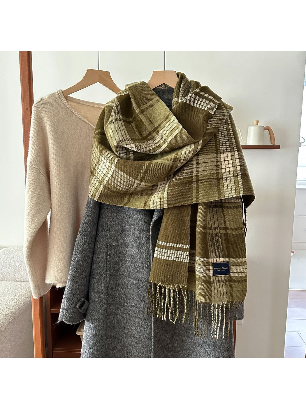Scarvii - Mixed-Scale Plaid Fringed Scarf