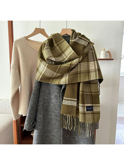 Scarvii - Mixed-Scale Plaid Fringed Scarf