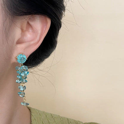 Earwish - Elegant Ocean Blue Long Beaded Fringe Earrings