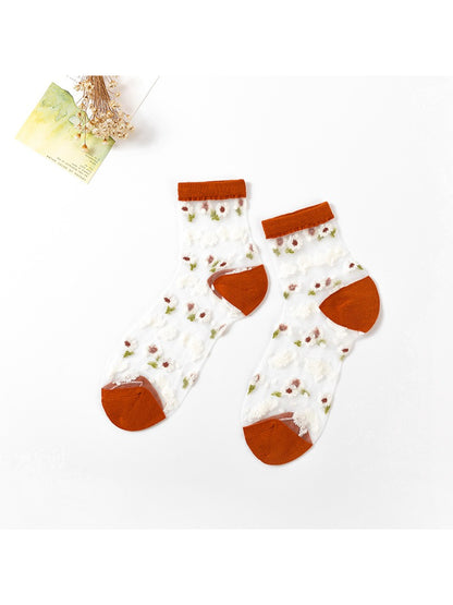Rufia - Soft Floral Mesh Sheer Crew Socks