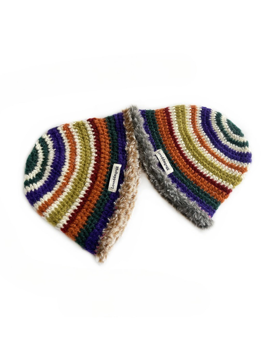 Haila - Retro Stripe Fuzzy Trim Winter Beanie