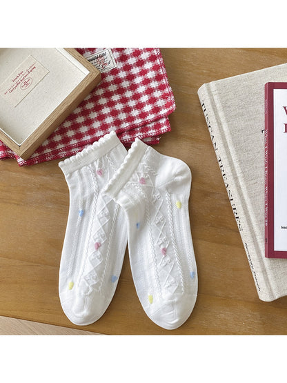 Rufia - Scalloped Cuff Patterned Casual Ankle Socks