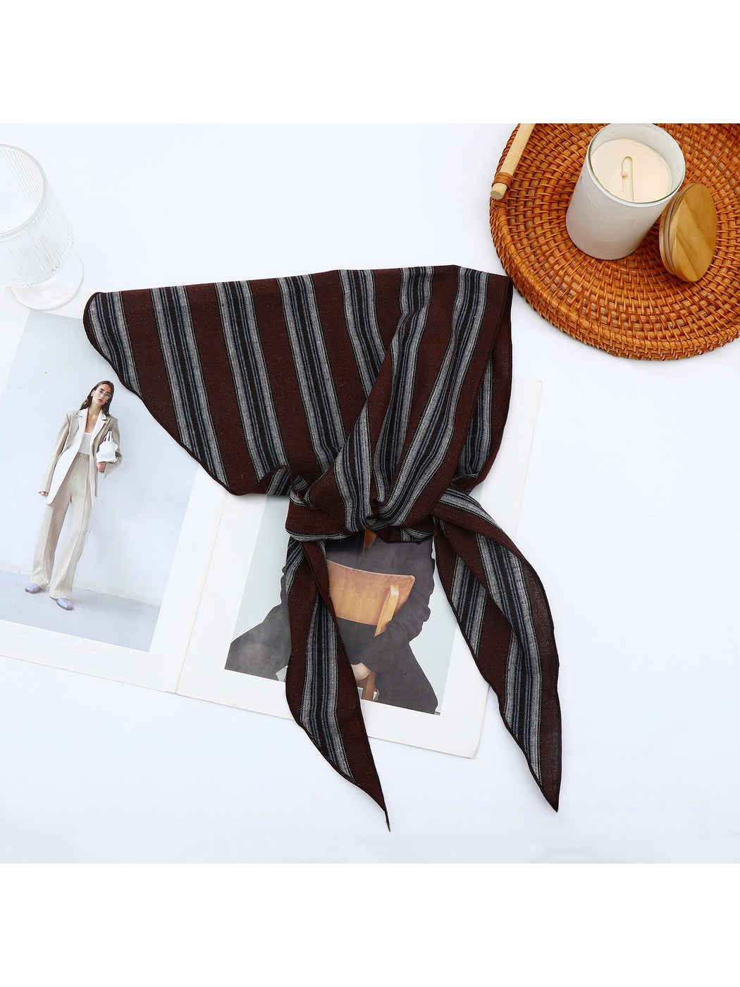 Scarvii - Retro Striped Literary Style Triangle Bandana