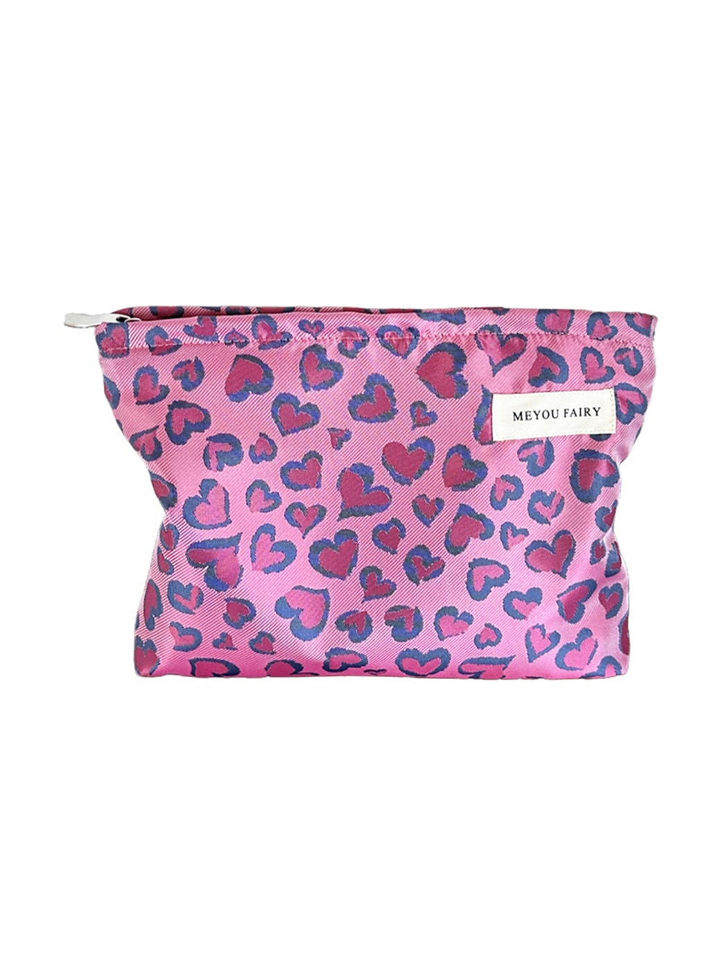 Cosbai - Vintage Leopard Heart Printed Makeup Bag