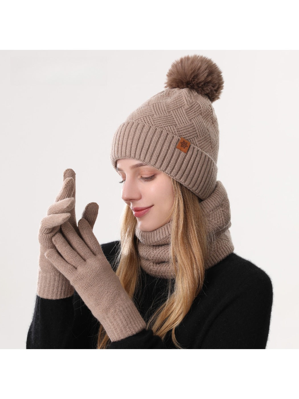 Haila - Women's Winter Knit Beanie Scarf Gloves Set