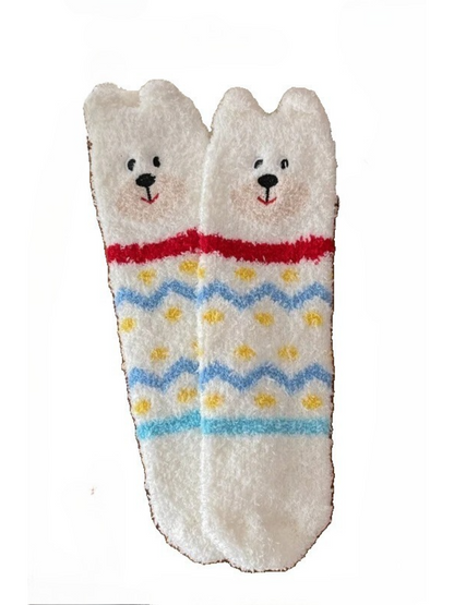 Rufia - Bear Face Fuzzy Ear-Edge Crew Socks
