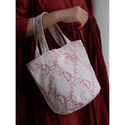 Cosbai Sketch Horse Print Tote Bag with handles visible on a white background