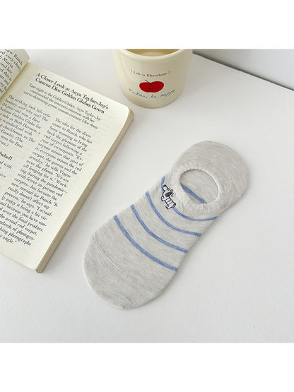 Rufia - Striped Dog Embroidery No Show Socks