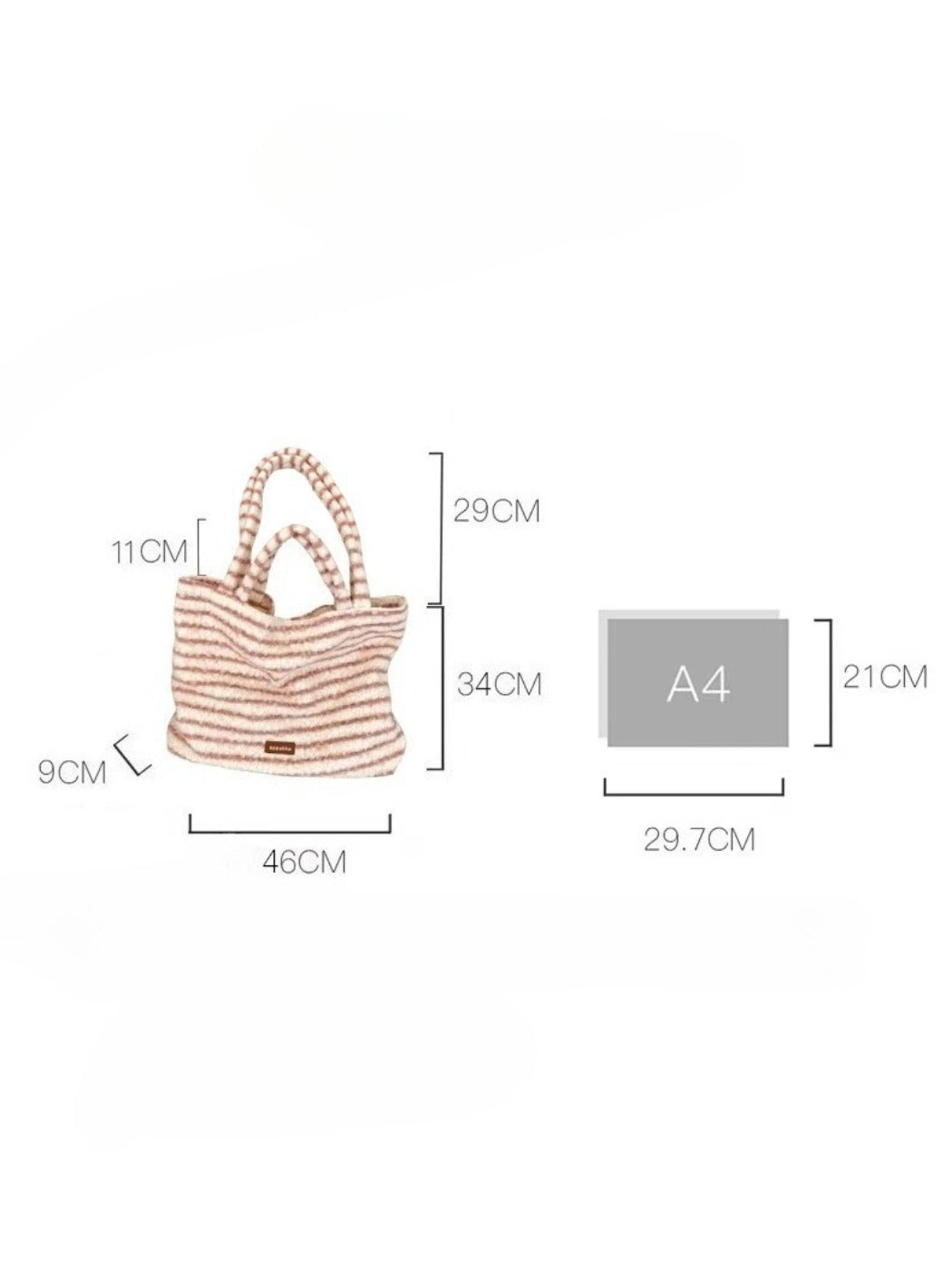 Cosbai - Soft Striped Fuzzy Shoulder Tote Bag