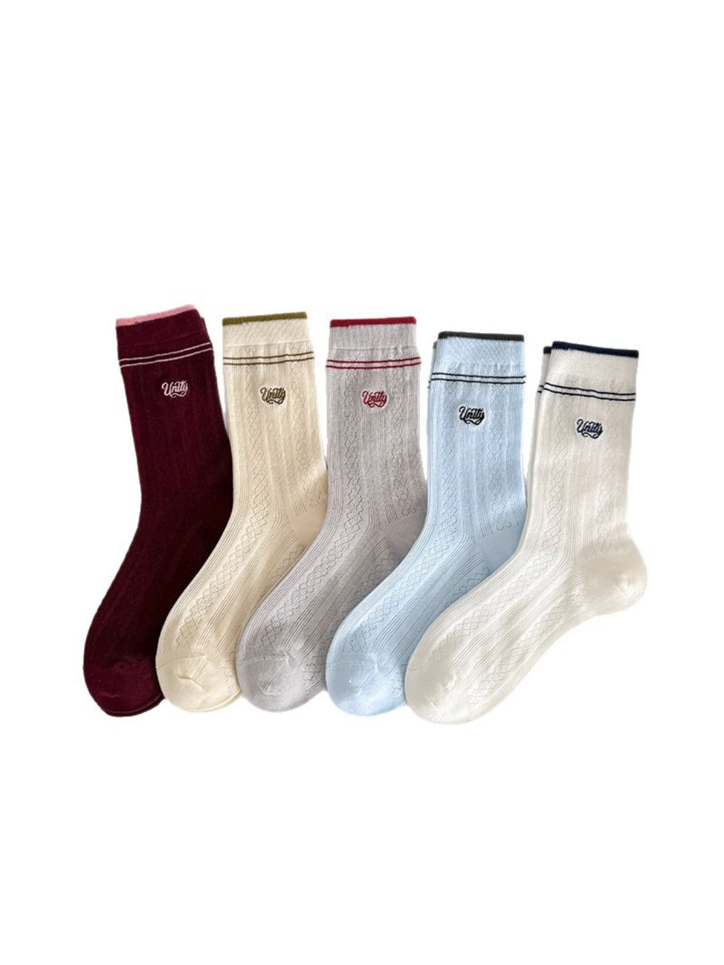 Rufia vintage stripe crew socks worn with casual shoes on wooden floor
