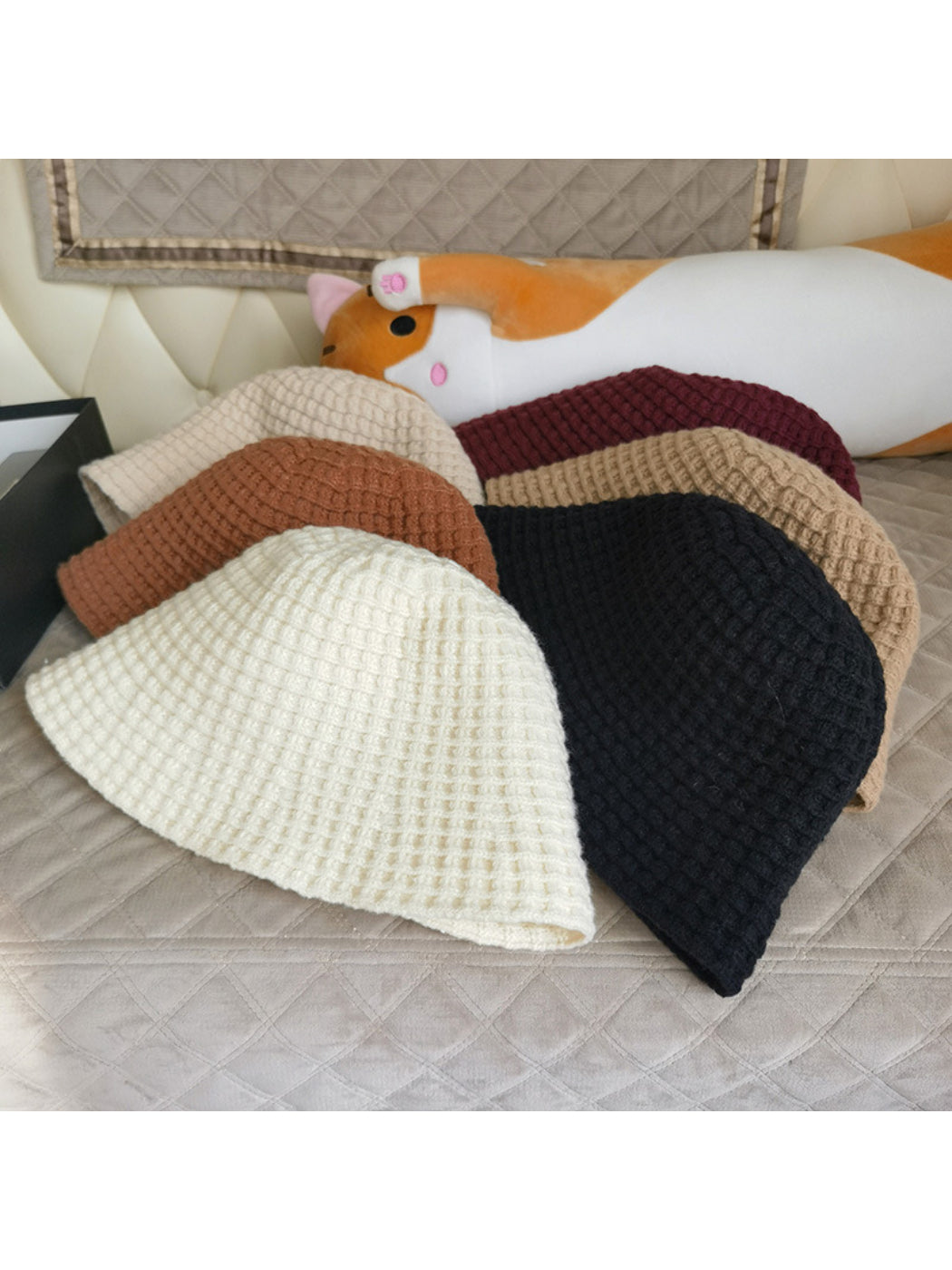 Haila - Waffle Texture Knit Bucket Hat