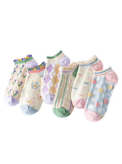 Rufia - Fresh Printed Ruffle Trim Ankle Socks