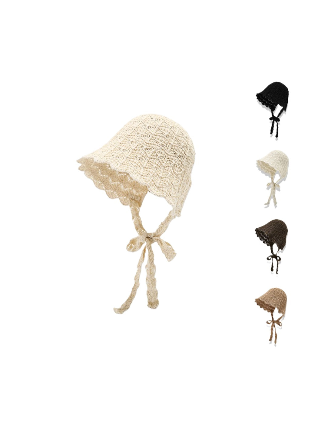 Haila Tie Strap Knit Bucket Hat displayed on a white background