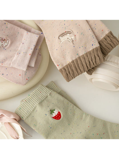 Rufia - Cute Cartoon Embroidered Mid-Calf Socks