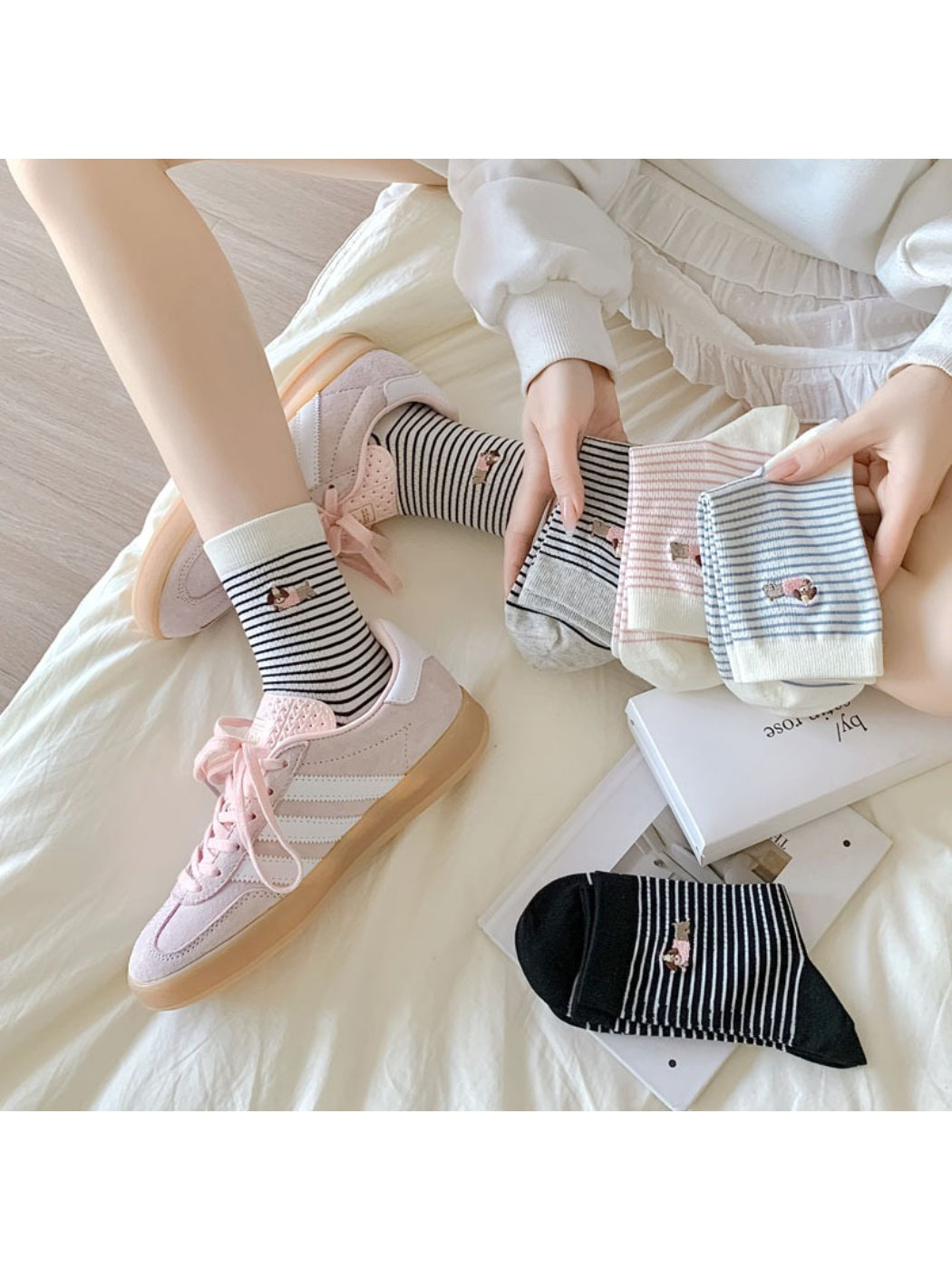 Rufia - Striped Embroidered Crew Socks product image 2