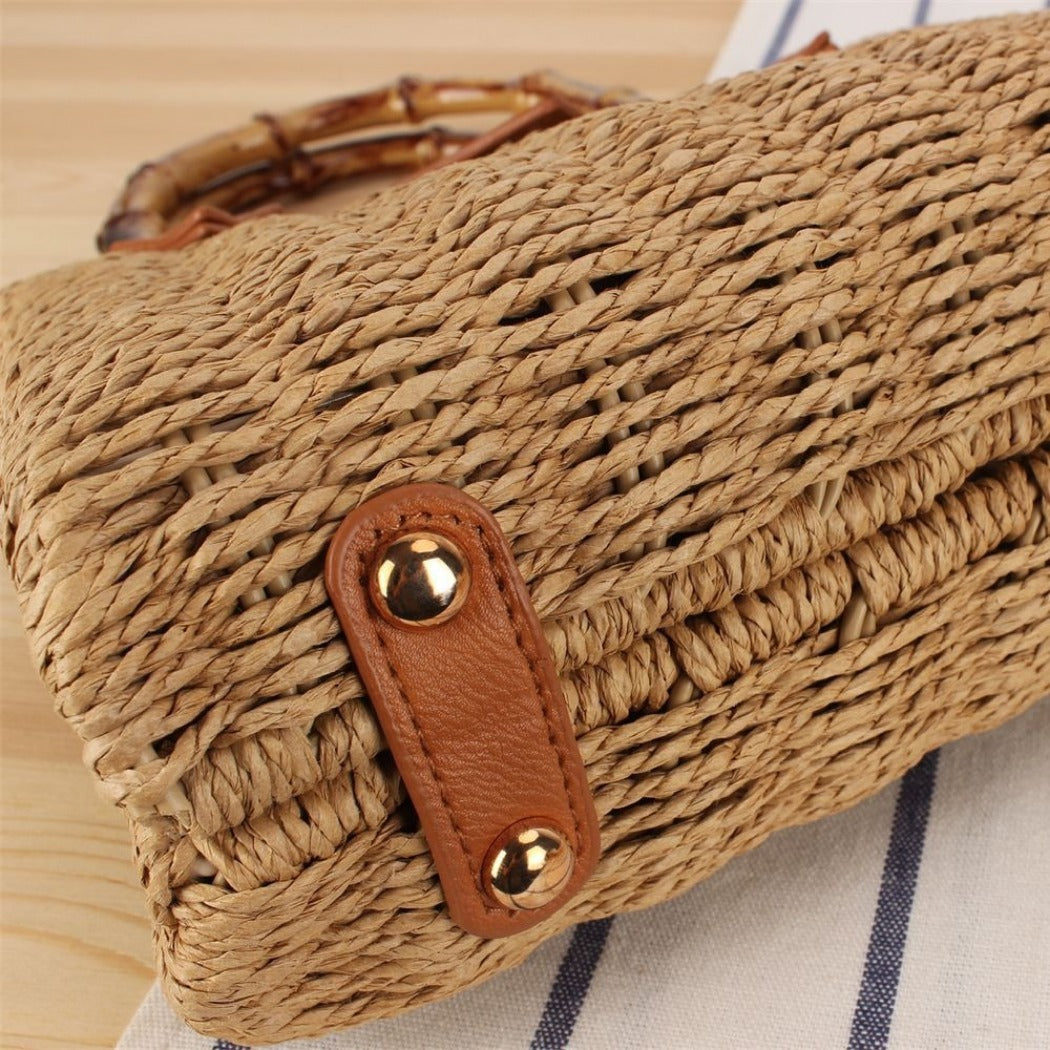Cosbai - Vintage Woven Bag With Handles And Adjustable Strap