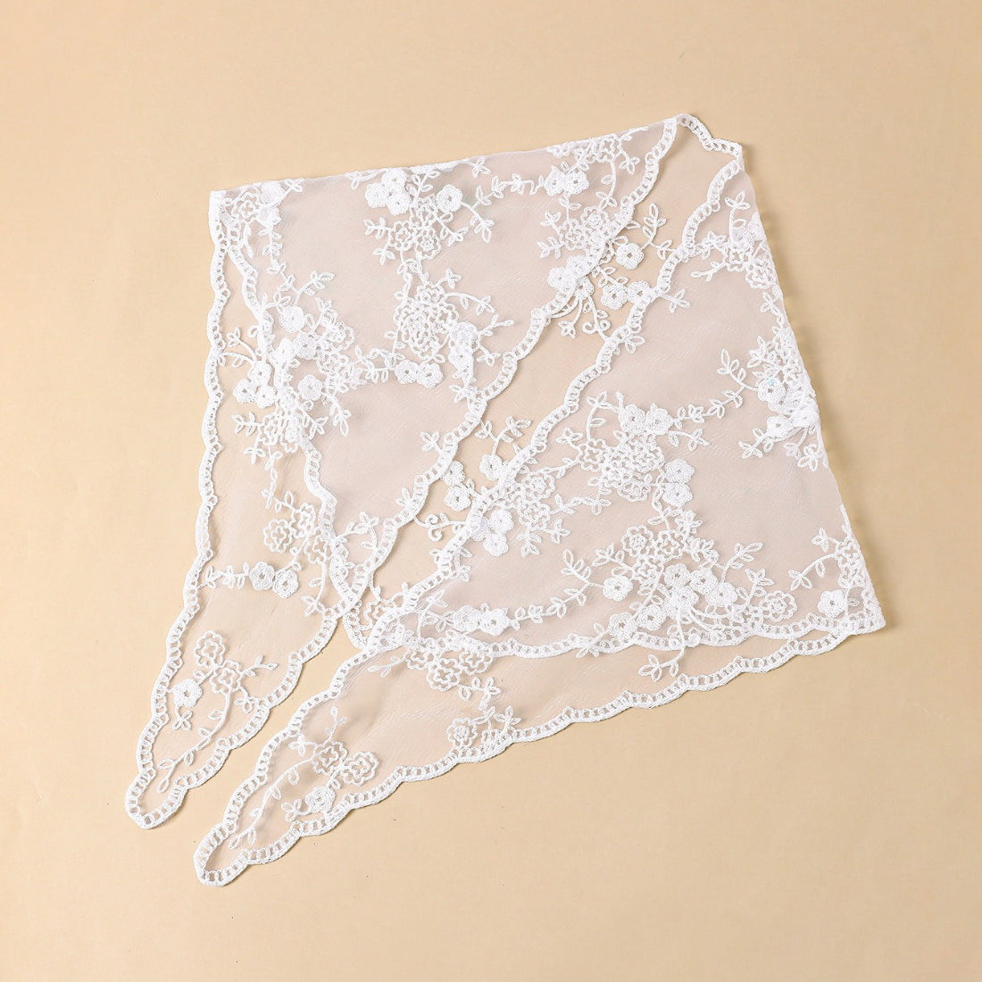 Close-up of Haila floral lace veil head scarf highlighting delicate lace details