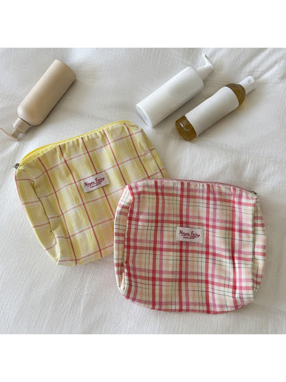 Cosbai - Plaid Zipper Cosmetic Organizer Bag