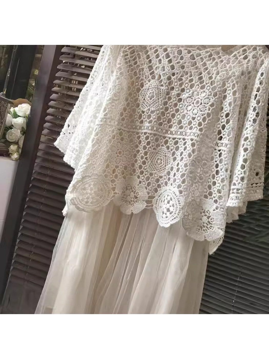Crosa - Floral Hollow Out Long Sleeve Cover Up