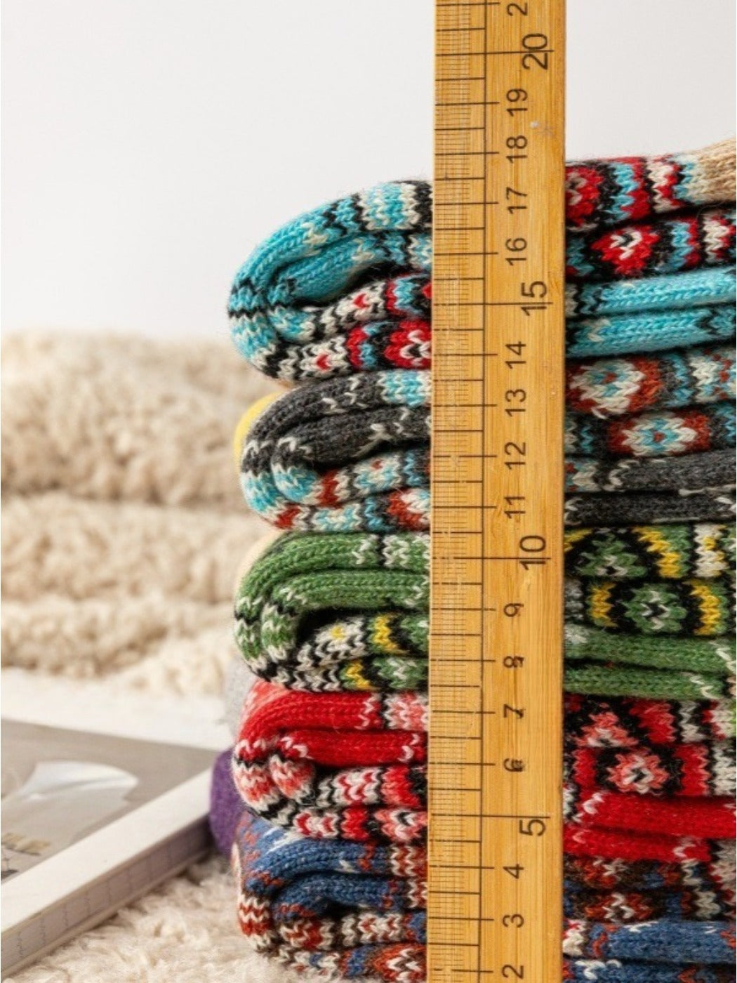 Rufia - Colorful Retro Thick Mid-Calf Winter Socks - 5 Pairs/Pack