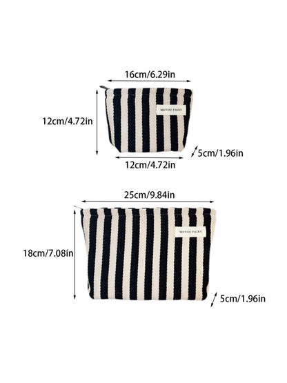 Cosbai - Striped Rectangular Zipper Makeup Bag