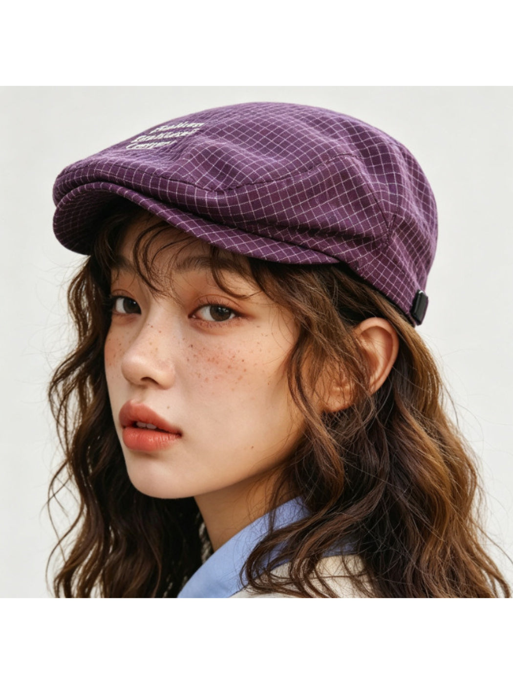 Haila - Grid Check Embroidered Flat Cap