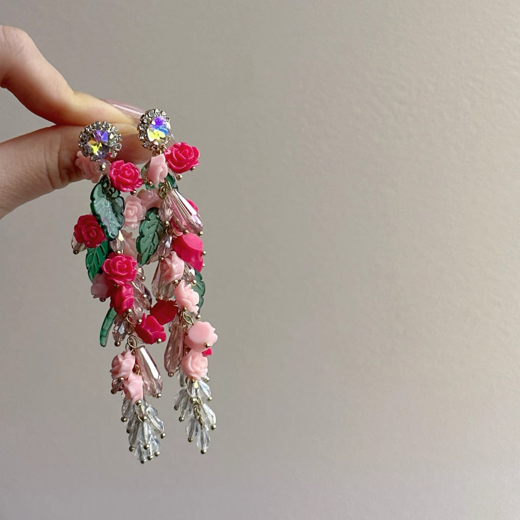 Earwish - Fantasy Blossom Fringe Earrings - Sweet & Shiny