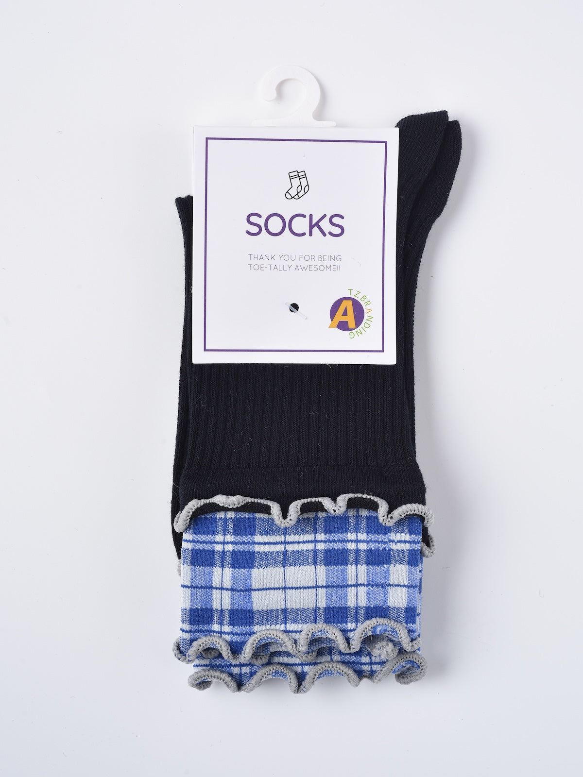 Rufia - Ruffled Edge Plaid Mid-Calf Winter Socks