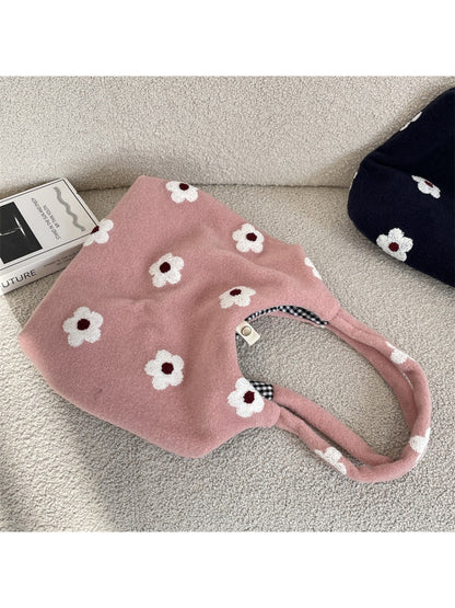 Cosbai - Plush Floral Pattern Shoulder Bag