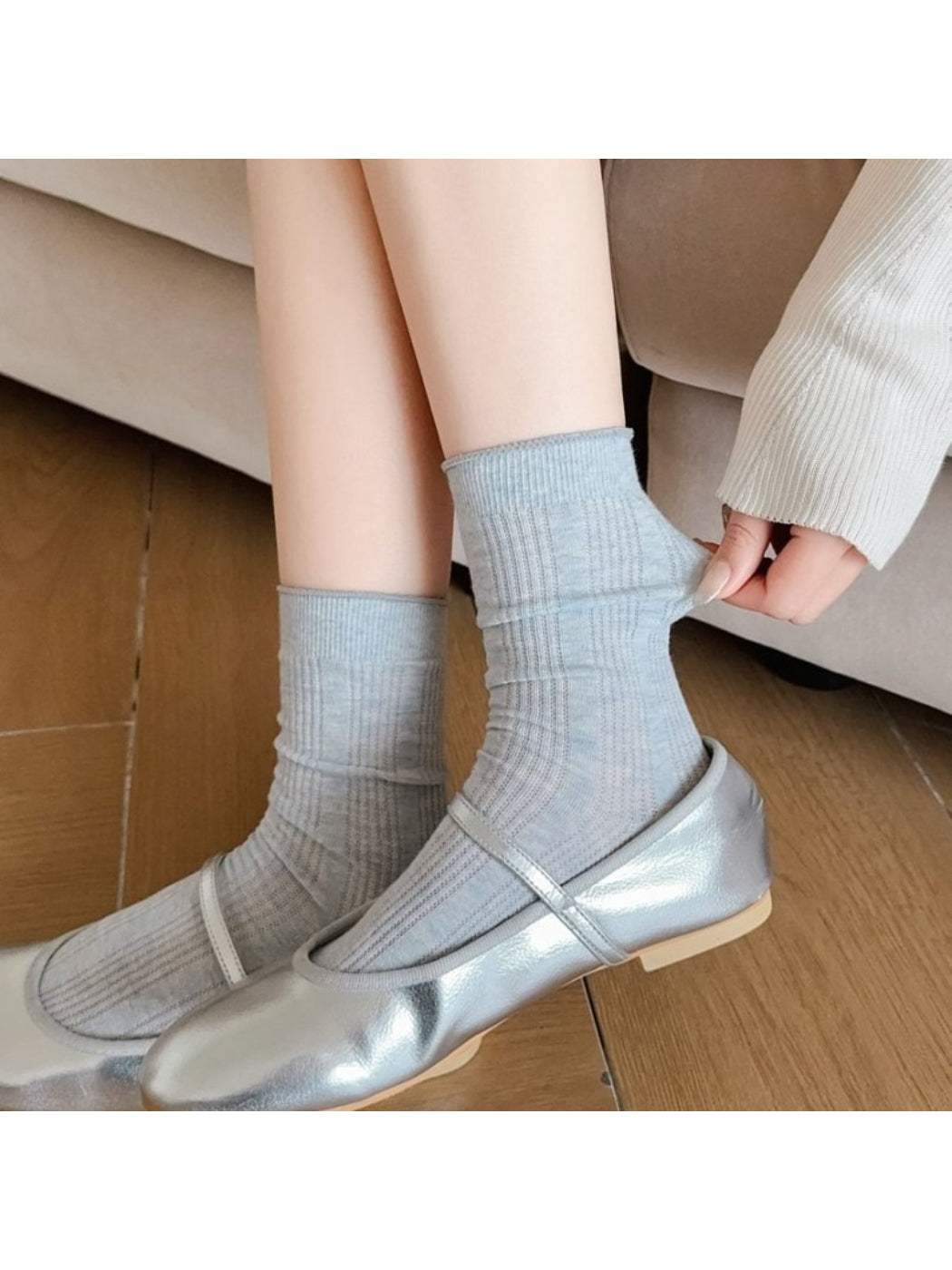 Rufia - Solid Colour Ribbed Crew Socks