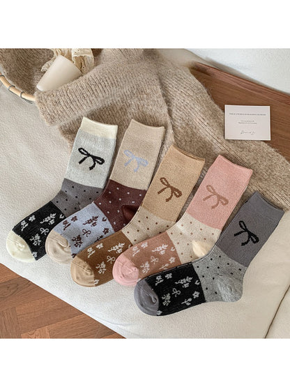 Rufia - Ribbon Motif Colorblock Crew Socks