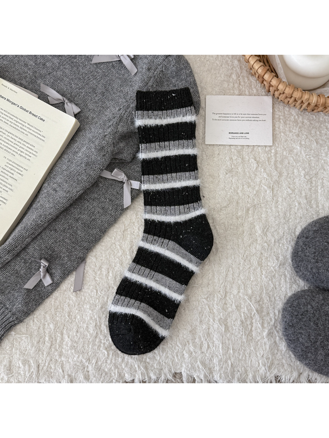 Rufia - Cozy Striped Ribbed Crew Socks