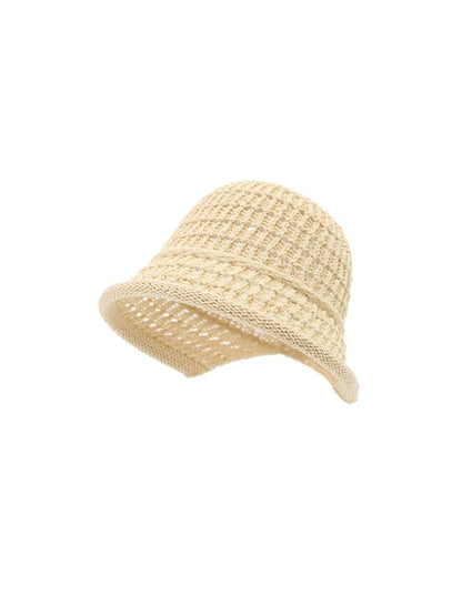 Top view of Haila open knit woven bucket hat highlighting woven design