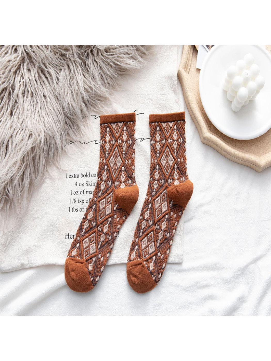 Rufia - Diamond Stitch Crew Socks