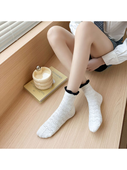 Rufia - Elegant Lace Pattern Crew Socks product image 2