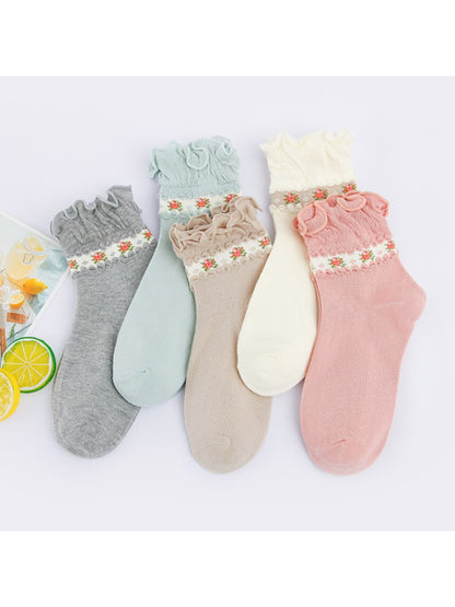 Rufia - Floral Ruffle Cuff Soft Pastel Crew Socks product image 1