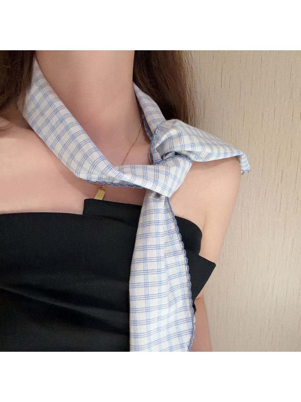 Scarvii - Retro Plaid Long Scalloped Edge Scarf