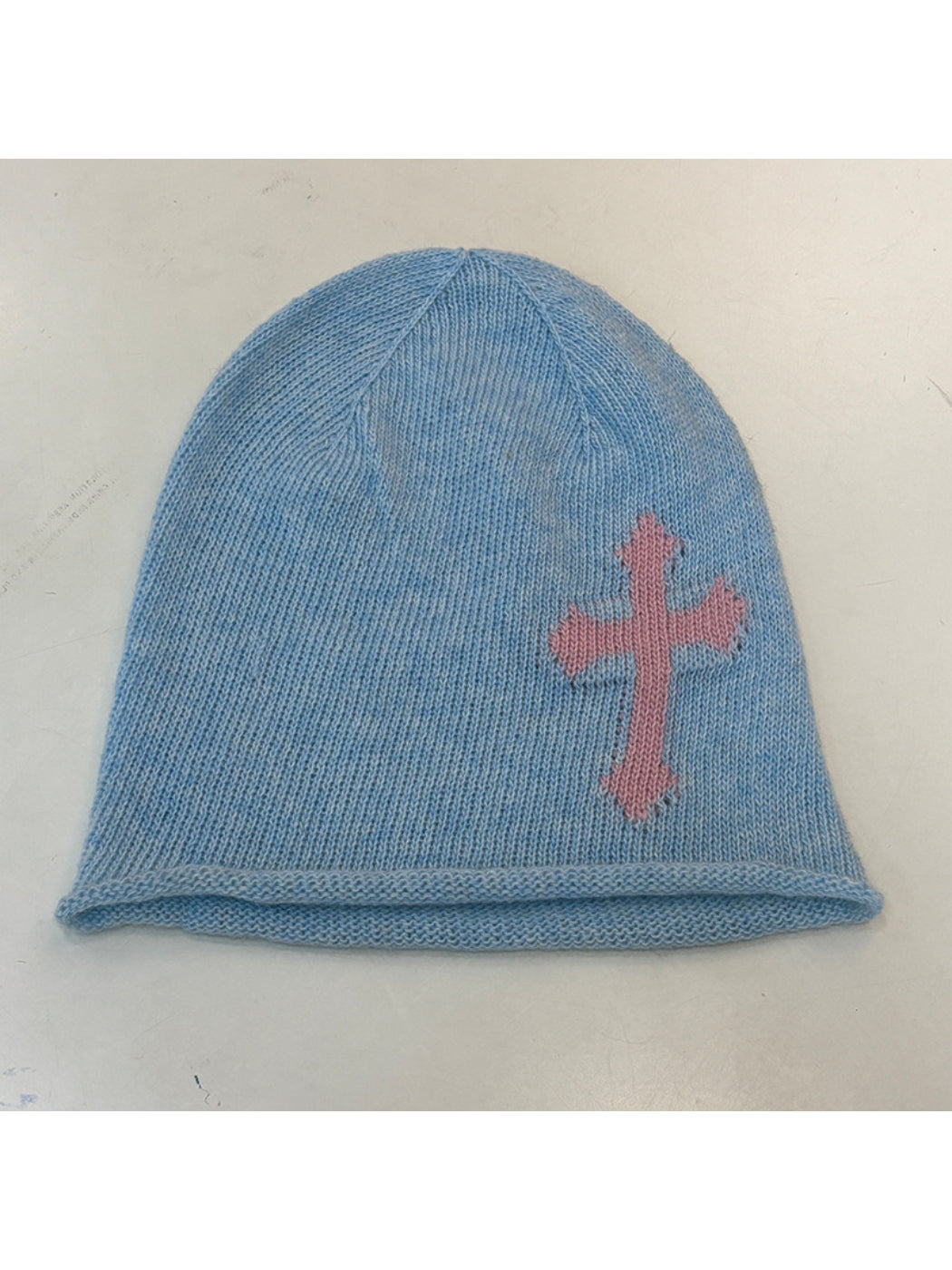 Haila - Bow and Cross Motif Rolled Edge Knit Beanie