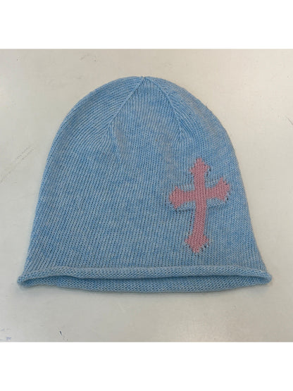 Haila - Bow and Cross Motif Rolled Edge Knit Beanie