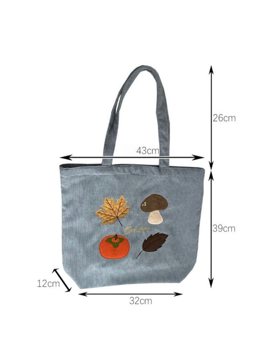 Cosbai – Embroidered Corduroy Tote Bag