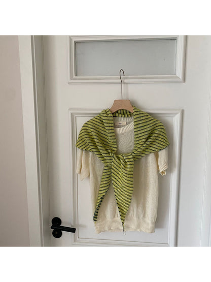 Scarvii - Textured Stripe Triangle Knit Scarf