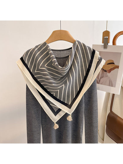 Scarvii - Geometric Line Print Tassel Square Scarf