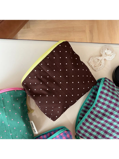 Cosbai - Polka Dot and Plaid Zip Pouch