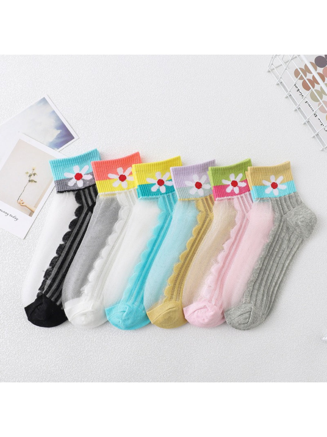 Rufia - Sheer Daisy Ribbed Crew Socks product image 1